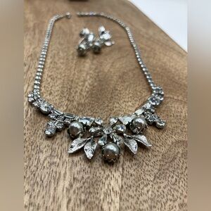 Elegant Silver 1950’s Lind- Gal rhinestone/ faux pearl Necklace and Earring Set